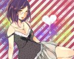  breasts brown_eyes camisole cleavage cross glasses heart honenoumi jewelry necklace open_mouth purple_hair sitting skirt solo star strap_slip yokozuwari 