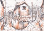  fumiko_no_kokuhaku graphite_(medium) house ishida_hiroyasu perspective power_lines production_art scenery traditional_media urban 