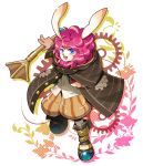  animal_ears blue_eyes book boots capelet ipos_(mygrimoire) kyousaku monster_boy mygrimoire no_humans original pants pink_hair rabbit_ears smile wand 