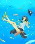  fish hat kannari legs legs_up navel necktie sandals short_hair slippers smile solo touhou underwater usami_renko white_shirt 