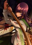  blood busujima_saeko highres highschool_of_the_dead long_hair purple_hair school_uniform serafuku sword weapon 
