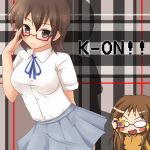  brown_hair camera glasses half_rim_glasses k-on! manabe_nodoka mizukiryan red-framed_glasses school_uniform semi-rimless_glasses short_hair under-rim_glasses yamanaka_sawako 