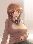  1girl amagami breasts brown_eyes brown_hair hanae_shuuhei large_breasts sakurai_rihoko school_uniform short_hair solo sweater 