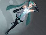  3d aqua_hair belt detached_sleeves from_above hatsune_miku headphones looking_up necktie pleated_skirt solo thigh_boots twintails vocaloid 