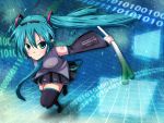  1girl detached_sleeves hatsune_miku necktie skirt solo spring_onion thighhighs twintails vocaloid 