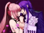  1girl couple dress kamui_gakupo long_hair megurine_luka no_bra nyin pink_hair purple_eyes purple_hair smile venomania_kou_no_kyouki_(vocaloid) violet_eyes vocaloid 