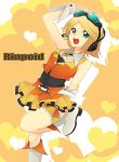  blonde_hair boots cosplay garters goggles goggles_on_head gumi gumi_(cosplay) headphones headset hero_(pixiv) kagamine_rin short_hair skirt smile solo vocaloid wrist_cuffs 