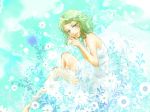  flower green_eyes green_hair gumi lips plants short_hair sitting smile vocaloid white_dress 