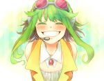  close closed_eyes face goggles green_hair gumi happy headphones headset kama_(satoyan) leaning_forward smile vocaloid wing_collar 