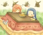  character_request heart kotatsu lowres pote_(ptkan) ptkan ren_(sekaiju) sekaiju_no_meikyuu table tlachtga yellow_eyes 