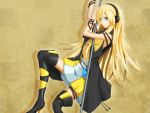  blonde_hair blue_eyes cable cd collar headphones lily_(vocaloid) pole skirt solo thigh_boots vocaloid 