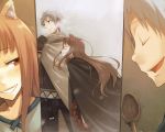   animal_ears brown_eyes brown_hair craft_lawrence grey_hair holo long_hair red_eyes short_hair spice_and_wolf wolfgirl  