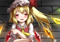  blonde_hair dress flandre_scarlet hat red_eyes tears touhou vampire wings 