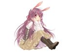   animal_ears rabbit_ears bunnygirl long_hair purple_hair red_eyes reisen_udongein_inaba ribbons touhou white  