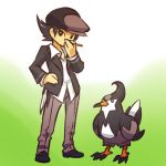  1boy bird cabbie_hat hand_on_hip hat hitec jacket moemon personification pokemon pokemon_(creature) pokemon_(game) pokemon_dppt solo staravia 