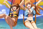  absurdres animal_ears asobi_ni_iku_yo! bikini breasts cat_ears cleavage eris eris_(asobi_ni_iku_yo!) front-tie_top highres ishikura_keiichi kinjou_manami large_breasts life_vest megami multiple_girls parachute parasailing swimsuit 