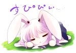  =_= animal_ears bunny_ears chibi closed_eyes long_hair on_stomach purple_hair reisen_udongein_inaba sleeping solo touhou white yume_shokunin 