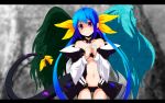  asymmetrical_wings bangs bare_shoulders blue_hair blush bow breasts choker cleavage detached_sleeves dizzy guilty_gear hair_bow long_hair navel necro red_eyes ribbon sw tail tail_ribbon twintails undine wings 