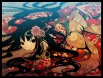  black_hair flower japanese_clothes kimono long_hair original pd-x smile solo wallpaper 