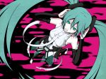  aqua_eyes aqua_hair artist_request barefoot detached_sleeves from_above hands_on_head hatsune_miku long_hair miku_append solo source_request twintails vocaloid 