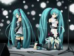  blue_eyes blue_hair hatsune_miku miku_append thigh_highs twintails very_long_hair vocaloid wink 