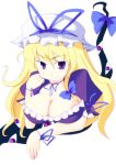  1girl blonde_hair breasts cleavage gap hat large_breasts long_hair purple_eyes solo touhou unihoge violet_eyes yakumo_yukari 