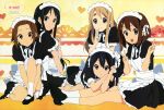  absurdres akiyama_mio alternate_costume apron black_hair blonde_hair blue_eyes blush brown_eyes enmaided highres hirasawa_yui horiguchi_yukiko k-on! kotobuki_tsumugi long_hair maid maid_headdress mary_janes multiple_girls nakano_azusa neck_ribbon official_art ribbon scan shoes short_hair sitting socks tainaka_ritsu twintails v yellow_eyes 