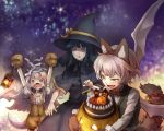  arms_up berries cake chocolate_cake food gloves halloween hat jack-o&#039;-lantern jack-o'-lantern lantern multiple_girls o_o original pumpkin riinu_(ir-n) tail wings witch_hat 