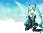  aqua_eyes aqua_hair artist_request bare_shoulders detached_sleeves happy hatsune_miku long_hair skirt smile solo source_request thigh-highs twintails vocaloid wings 