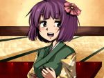  1girl face flower harusame_(unmei_no_ikasumi) hieda_no_akyuu japanese_clothes kimono purple_eyes purple_hair touhou violet_eyes 