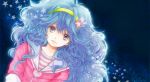  blue_eyes blue_hair curly_hair hairband heart long_hair lowres mahou_no_yousei_persia nire persia smile solo star 