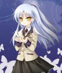  angel_beats! blazer blue_hair butterfly highres long_hair school_uniform shakuya solo tachibana_kanade yellow_eyes 