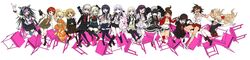  6+girls \m/ absurdres asahina_aoi_(dangan-ronpa) celestia_rudenberk character_request dangan_ronpa desk enoshima_junko fujisaki_chihiro fukawa_touko highres katou_haruaki kirigiri_kyouko koizumi_mahiru long_image mioda_ibuki monomi_(dangan_ronpa) multiple_girls nanami_chiaki school_uniform super_dangan_ronpa_2 tsumiki_mikan wide_image 