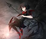  black_hair black_legwear black_thighhighs dress high_heels houjuu_nue makai_no_juumin pantyhose polearm red_eyes shoes short_hair solo thigh-highs touhou trident weapon wings 