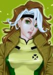  brown_hair green_eyes marvel mophat multicolored_hair rogue_(x-men) sakakibara_mizuki two-tone_hair white_hair x-men 