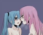  aqua_hair blue_eyes blush hatsune_miku heavy_breathing kiss long_hair megurine_luka miz_01 mizuki_(koko_lost) multiple_girls mutual_yuri pink_hair saliva saliva_trail sweat twintails vocaloid yuri 