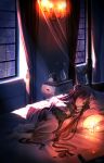  bed book bow chandelier crescent crescent_moon curtains drawer feet flower hair_bow hat highres hosimo indoors lamp light_smile lily_(flower) long_hair lying night on_side patchouli_knowledge phone pillow purple_eyes purple_hair smile solo touhou vase very_long_hair violet_eyes wings 