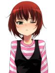  blush darker_than_black face green_eyes mune pout red_hair redhead simple_background solo striped suou_pavlichenko wink 