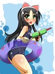  black_hair cat_ears green_eyes hazuki_kurumi highres innertube kaitou_tenshi_twin_angel long_hair one-piece_swimsuit school_swimsuit shi_ecchi swimsuit water_gun 