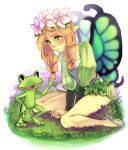  blush braid butterfly flower frog green_eyes hair_flower hair_ornament long_hair mercedes miso_katsu odin_sphere pointy_ears twin_braids 