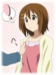  1girl bad_id breast_grab breasts brown_eyes brown_hair casual face faceless flat_chest flat_grab groping hirasawa_yui ikari_manatsu k-on! short_hair solo 