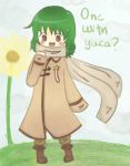  :d badge boots flower grass green_eyes kazami_yuuka parody red_eyes russia_(hetalia) scarf shikei-tsunami smile sunflower 