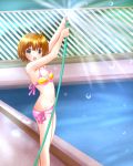  brown_eyes brown_hair highres hose original pool poolside short_hair solo swimsuit tsukino_miyu water 