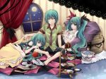  aqua_eyes aqua_hair book food fruit genderswap hand_mirror hatsune_miku hatsune_mikuo long_hair lying mirror necktie romeo_and_cinderella_(vocaloid) romeo_to_cinderella_(vocaloid) sitting sweets thigh-highs thighhighs twintails very_long_hair vocaloid world_is_mine_(vocaloid) yashiro29 