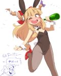  animal_ears ario bottle bunny_ears bunny_tail bunnysuit flat_chest high_heels horns ibuki_suika jimmy_lightning open_mouth pantyhose peggle rabbit_ears shoes sketch tail taupe_pantyhose touhou translated translation_request wink wrist_cuffs 
