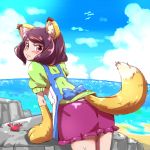  animal anyamal_tantei_kirumin_zoo blush bow crab fox fox_ears fox_tail miyabe_kasumi multicolored_hair paws purple_eyes purple_hair shimetta_seiya short_hair tail tears violet_eyes 