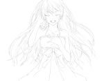  closed_eyes hand_on_chest hand_on_own_chest highres lineart long_hair megurine_luka monochrome shirotaka_(akrrkm) very_long_hair vocaloid 