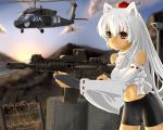  alternate_hairstyle animal_ears assault_rifle barbed_wire bike_shorts crop_top detached_sleeves eotech fingerless_gloves gloves gun hat helicopter inubashiri_momiji long_hair m4_carbine midriff navel red_eyes rifle solo tail taut_shirt tokin_hat touhou u.s.m.c uh-60_blackhawk weapon white_hair wolf_ears wolf_tail 