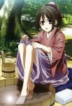  barefoot brown_eyes brown_hair feet feet_in_water hakuouki_shinsengumi_kitan highres japanese_clothes kazuki_yone nakajima_atsuko nyantype ponytail soaking_feet solo tub water yukimura_chizuru 