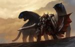  armor black_panther cape giant_animal gugu_(monkey) large_animal open_mouth original oversized_animal panther solo sword tail weapon wind windy 
